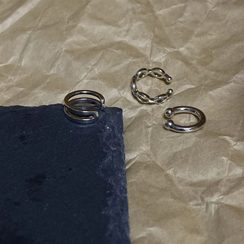 3Pcs/Lot  Silver Color Chain Ear Cuff Non-Piercing Fake Cartilage Clip Earrings For Women Men Creative Trend Christmas Jewelry Badiee Stylez