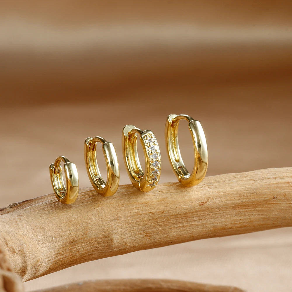 4PCS Set Stainless Steel Huggie Minimal Hoop Earrings 6/8/10mm Crystal Zirconia Helix Tragus Cartilage Earrings Piercing Jewelry Badiee Stylez