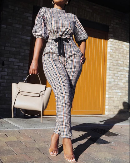 New Spring Autumn Trendy Street Trendy Seven Sleeve Fashion Printed Lace Up Waist Casual Pants Set For Women's Clothing