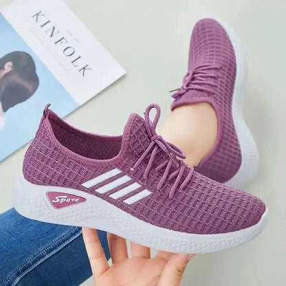 woman Mom Shoes Mesh Low-Top Running Student Shoes Trendy Shoes New Fly-Knit Sneakers Spring and Summer Soft Bottom Casualshoes PURPLE
