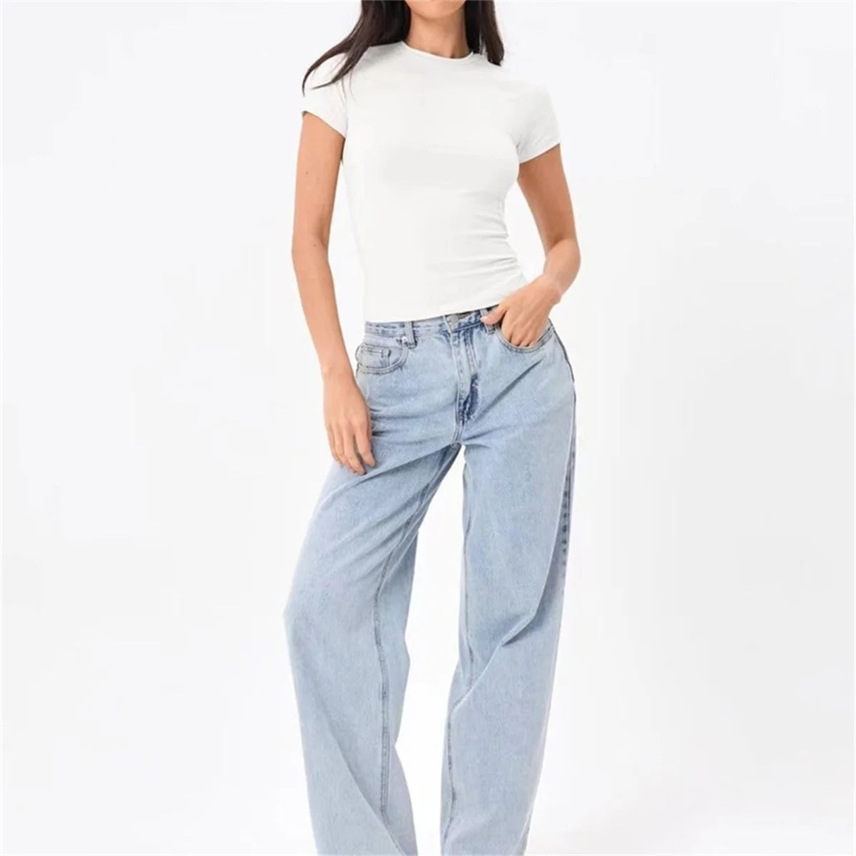 2025 Spring New Short Sleeve T-Shirt Women Solid Simple Casual Soft All-Match Hot Basic Crop Tops Tees Summer Fashion Slim Fit T