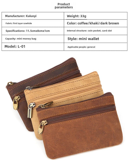 New Cow Leather Men's And Women's Change Vintage Coin Bag Headphone Purse Storage Mini Bag For Man And Woman