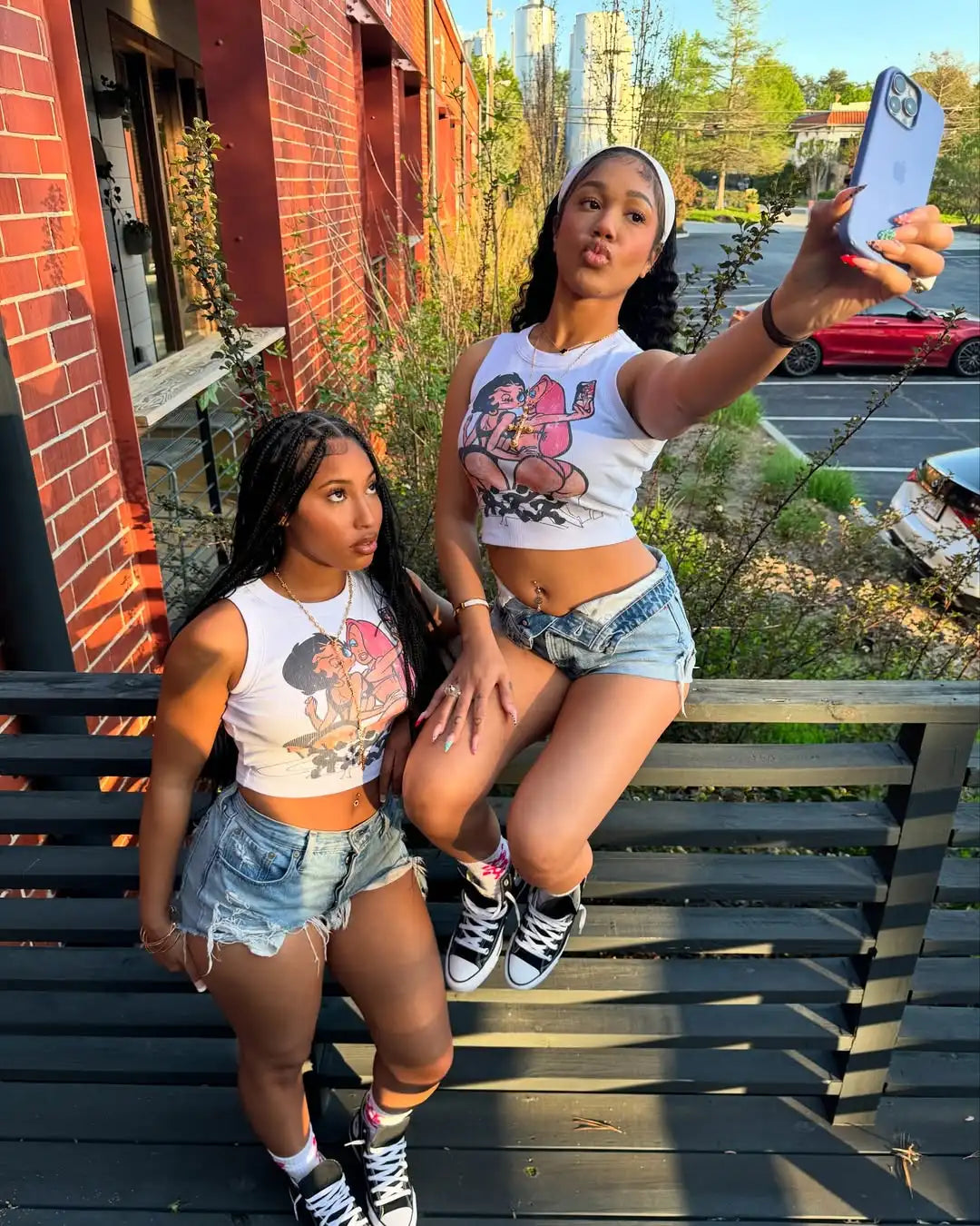 Retro Y2K trendy cartoon pattern printed design women T-shirt Harajuku Gothic rock shirt versatile high street round-neck vest