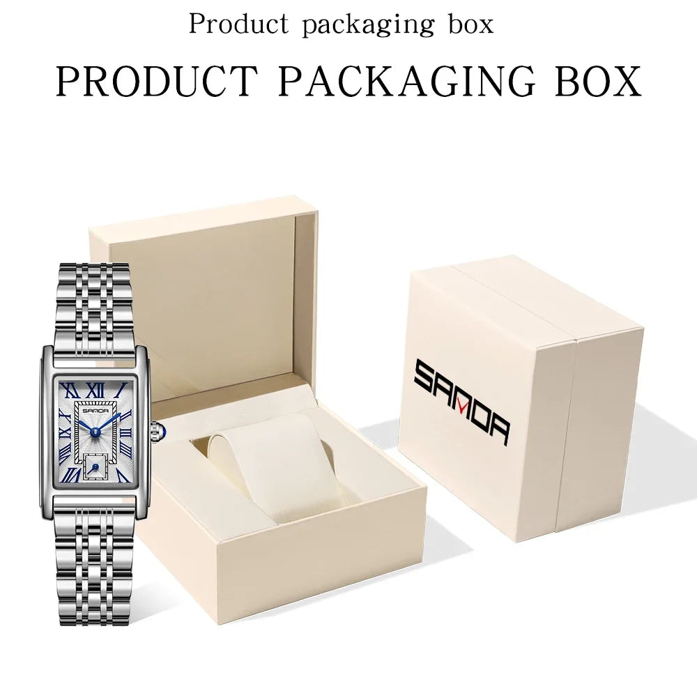 SANDA 1116 Quartz Watch Women Elegant Design Rectangle Dial Watches Waterproof Pointer Leather Business Ladies Wristwatches