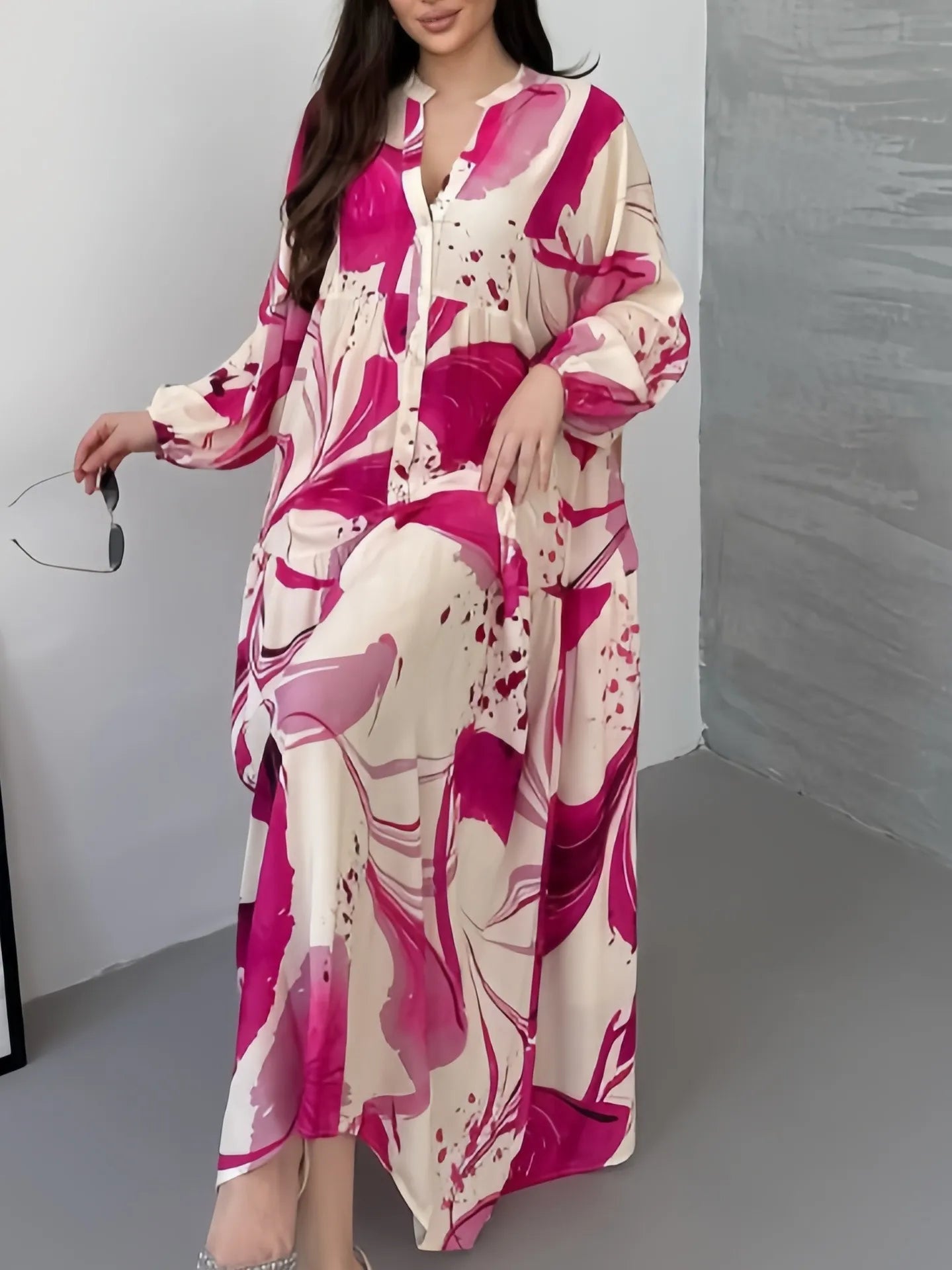 Printed Loose Long Shirt Women's Long-sleeved Dresses Spring Autumn New Fashion Spliced elegant Female Casual Robe Dresse 2025 Badiee Stylez