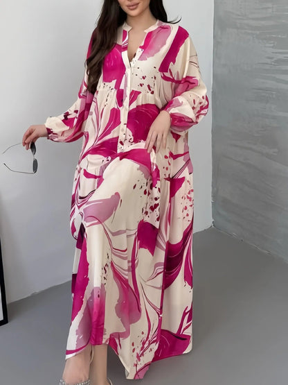 Printed Loose Long Shirt Women's Long-sleeved Dresses Spring Autumn New Fashion Spliced elegant Female Casual Robe Dresse 2025 Badiee Stylez