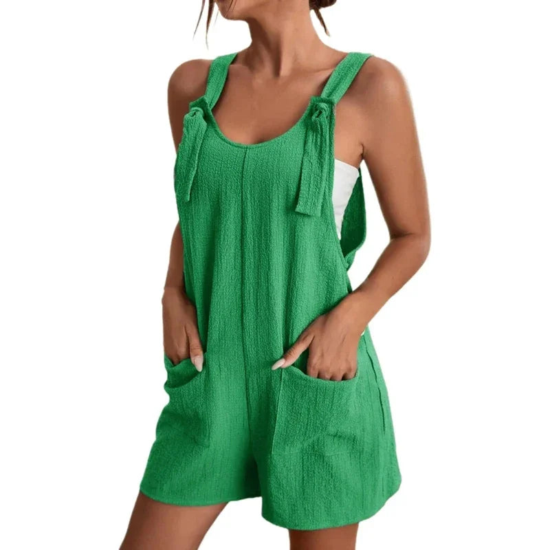 Summer Plus Size Women's Jumpsuit Overalls Sleeveless Loose Sleeveless Wide Leg Overall Solid Casual Daily Romper with Pockets Green