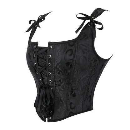 Blue Jacquard Corset Sexy Shoulder Straps Overbust Bustiers Crop Top Lace Up Brocade Vest Lingerie Gothic For Women Outfit