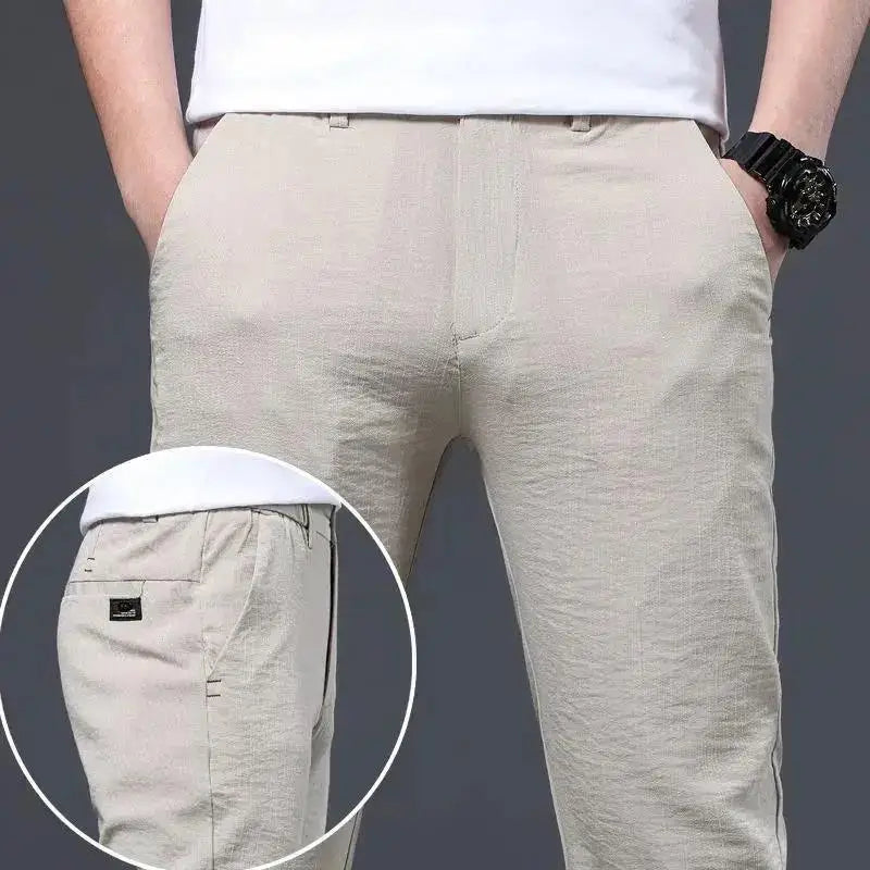 Male Suit Trousers Check Cooling Ice Silk Plaid Straight Up Clothes Offer Slacks Designer Men's Summer Pants Fabric 2024 Classic C2 Ice Silk Pants