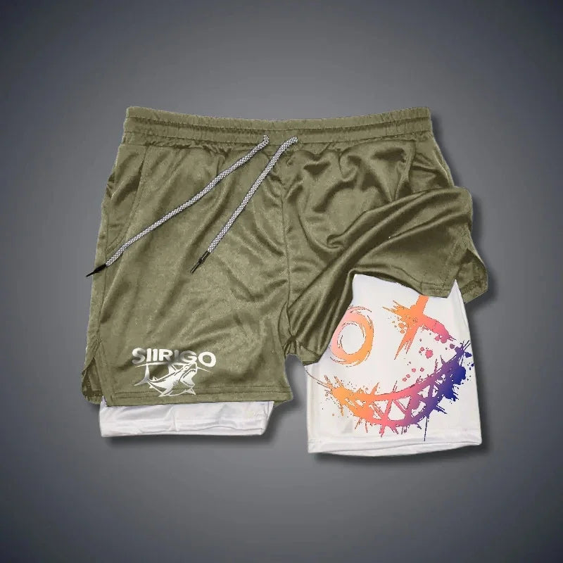 Men's Smiling Face Printed Fitness Shorts, Double-Layer 2-in-1 Quick Drying Fitness Outdoor Leisure Training Sports Shorts Badiee Stylez