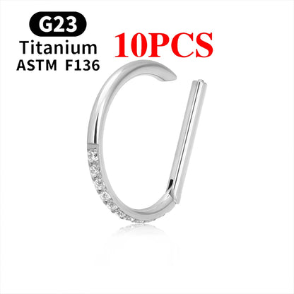 1/10PCS F136 G23 Titanium Piercing Nose Ring D Shape Hinged Segment CZ 16G Clicke Cartilage Tragus Helix Earrings Body Jewelry 10PCS Silver Color 1 CHINA
