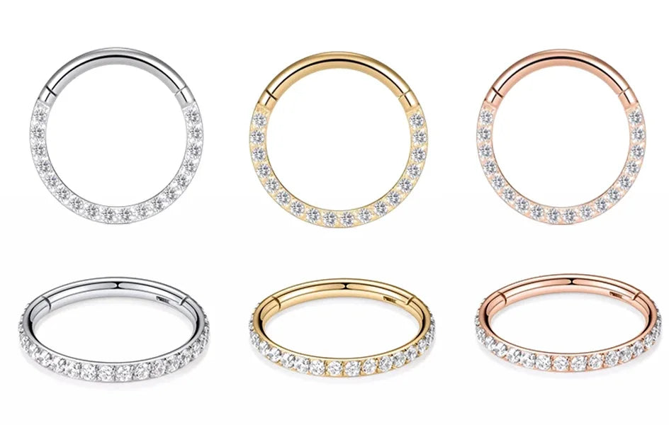 Surgical Steel Nose Rings Hinged Segment Ear Cartilage Tragus Earrings Helix Hoops CZ Septum Clicker Piercing Body Jewelry