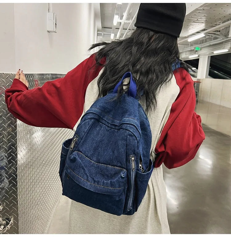 Large Capacity Denim Backpack Custom Embroidered Name Boys Girls Travel Backpack Personalized Daily Rucksack with Any Names