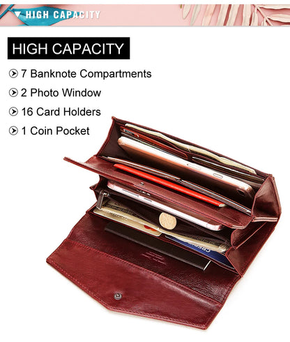 HUMERPAUL Women' s Wallet Top Layer Leather Long Cell Phone Bag with RFID Card Holder Large Capacity Luxury ﻿Ladies Handbags