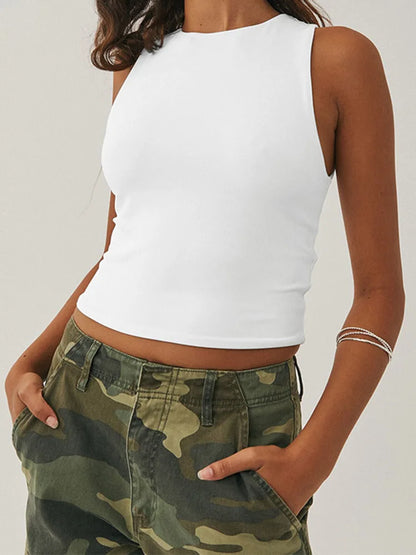 Sleeveless Tight Bottomed Shirt With Round Neck Racerback Top