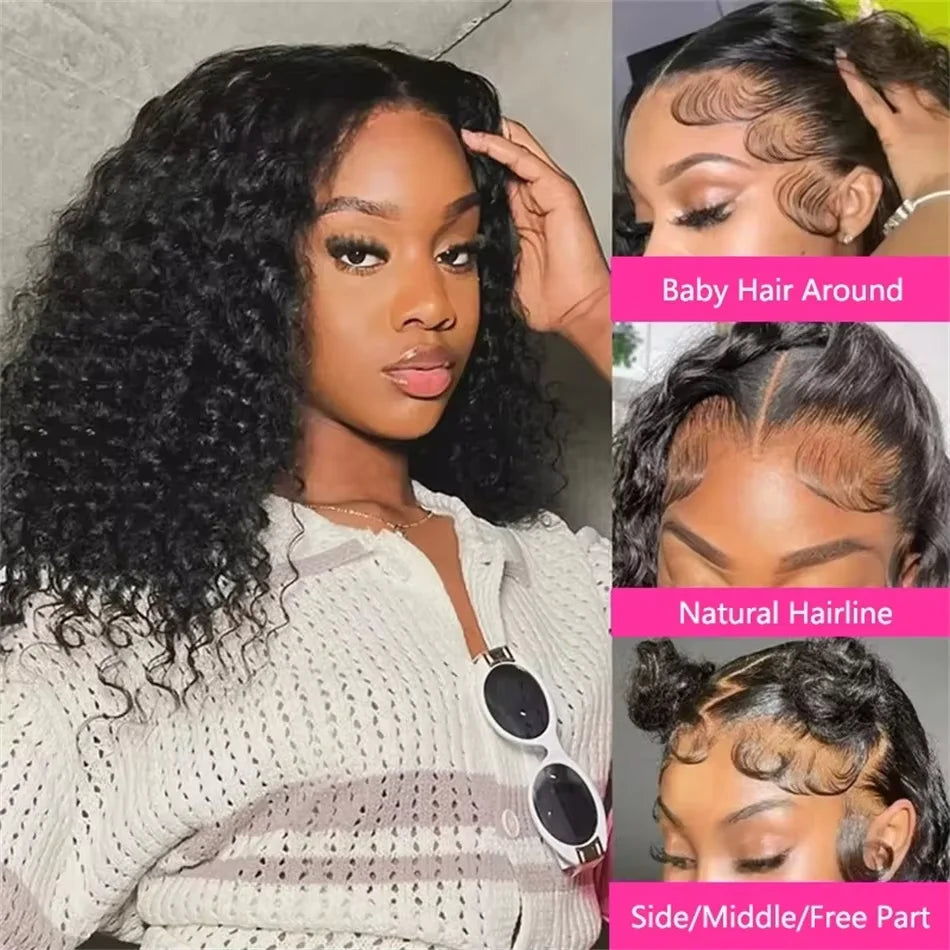 250% Density Malaysian Curly Short Human Hair Pre Plucked BOB Wig 13x4 HD Lace Front Wig Human Hair Deep Wave Lace Frontal Wig