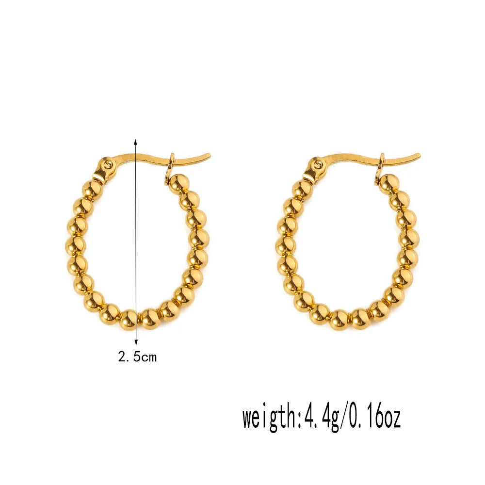 Stainless Steel Women's Hoop Earrings, Non Fading Fashionable Gold Color Metal Bead Earrings, Classic Jewelry Accessories RH128 D CHINA