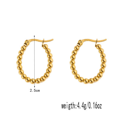 Stainless Steel Women's Hoop Earrings, Non Fading Fashionable Gold Color Metal Bead Earrings, Classic Jewelry Accessories RH128 D CHINA