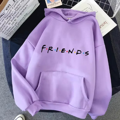 Women Friends Print Hoodie Long Sleeve Pullover Fashion Clothing Casual Solid Color Female Spring Autumn Fashion Streetwear Purple