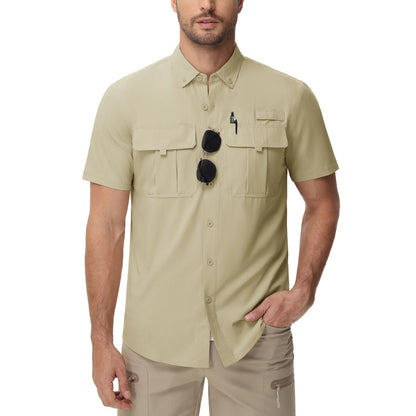 TACVASEN UV Block Fishing Shirts Mens Lightweight Quick Dry Short Sleeve Shirt Breathable Outdoor Hiking Shirt Fishing Shirts Light Khaki CHINA