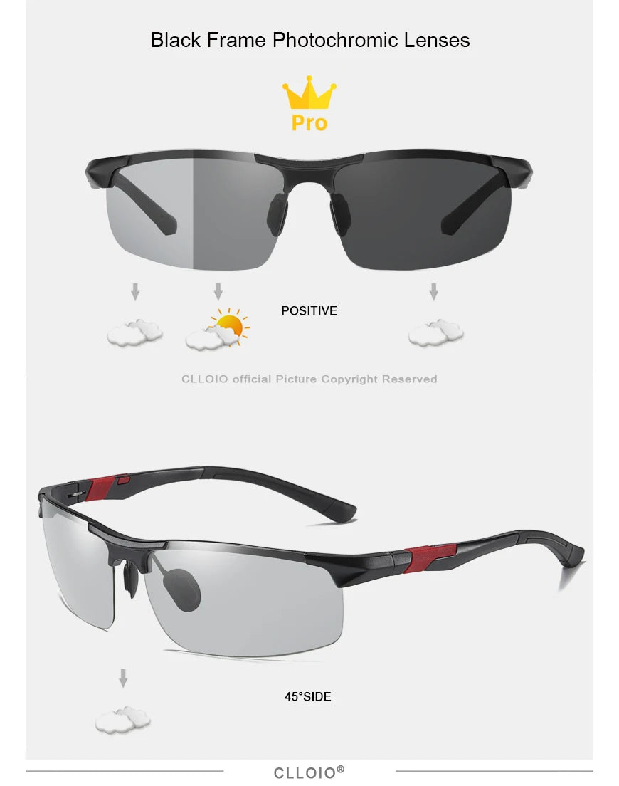 SZTZX Aluminum Rimless Photochromic Sunglasses Men Polarized Day Night Driving Glasses Chameleon Anti-Glare Sport gafas de sol