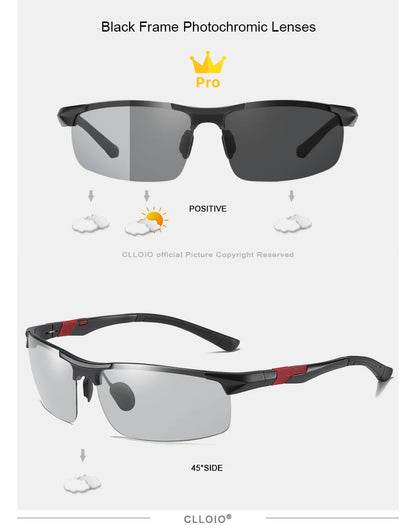 SZTZX Aluminum Rimless Photochromic Sunglasses Men Polarized Day Night Driving Glasses Chameleon Anti-Glare Sport gafas de sol