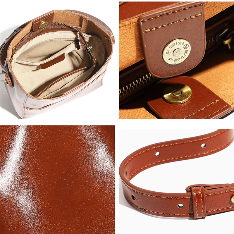 Toptrends Korean Style Bucket Genuine Leather Shoulder Bags For Women 2025 Luxury Designer Crossbody Purses Tote Ladies Handbags