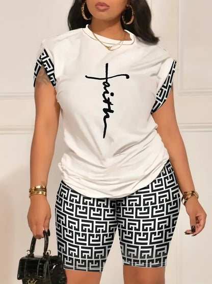 Digital Print round Neck Short Sleeve Women's Suit Summer New Style Elegance Quality Polyester Fiber Skirt Set from Mainland Chi Badiee Stylez