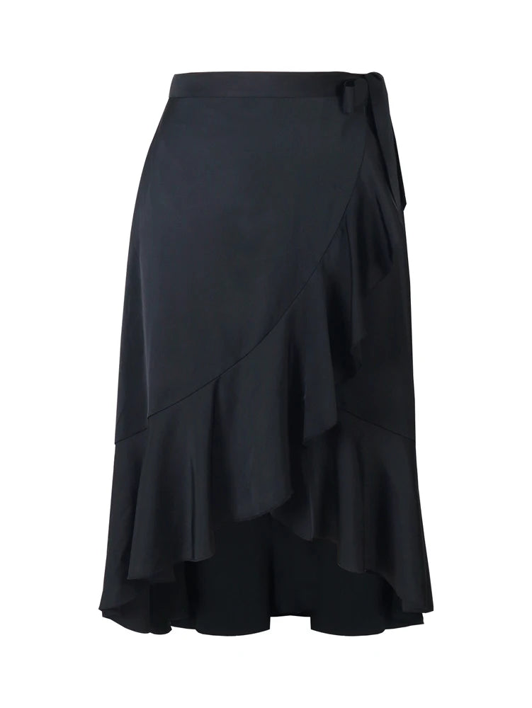 Plus Size 2025 New Women's Irregular Layered Solid Colour Half-body Skirt Polyester Versatile Elastic Waist Temperament Elegant Black