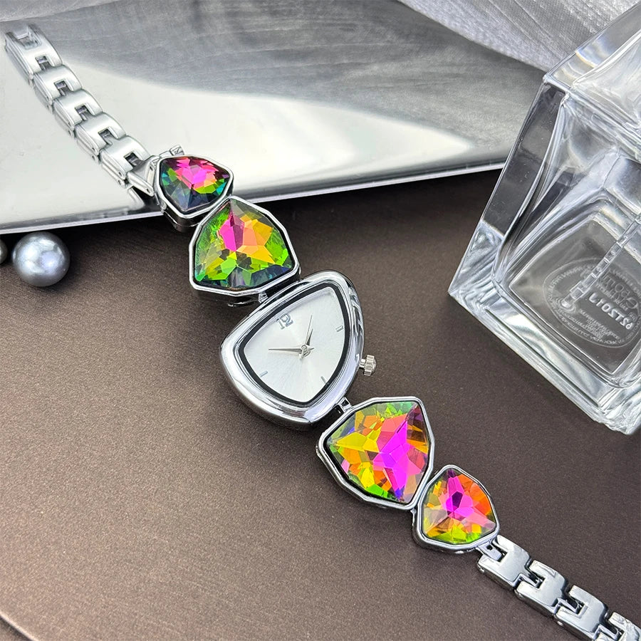 Women's irregular shape large sparkling special-shaped rhinestone simple sun pattern dial Fashion trend avant-garde quarts watch