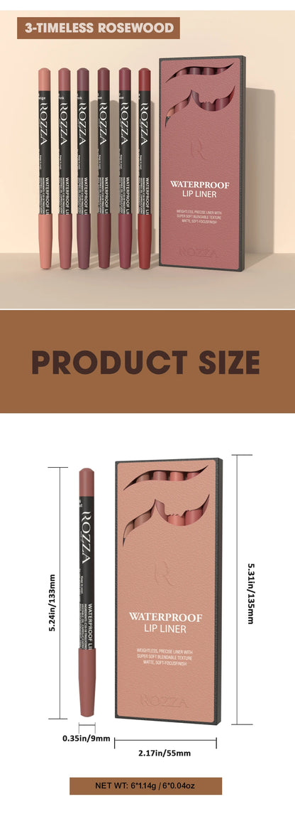 Rozza Waterproof Lip Liner Pencil Set, Weightless Precise Liner with Super Soft Blendable Texture Matte Soft