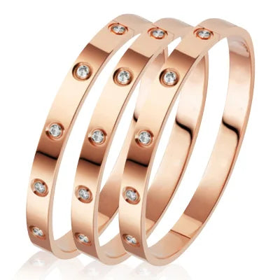 Stainless Steel Bracelets On Hand 6mm 4mm Bangles For Women Jewelry Lady Girl Women's Fashion Rhinestone Titanium Designer Gifts 3 pc rose gold color
