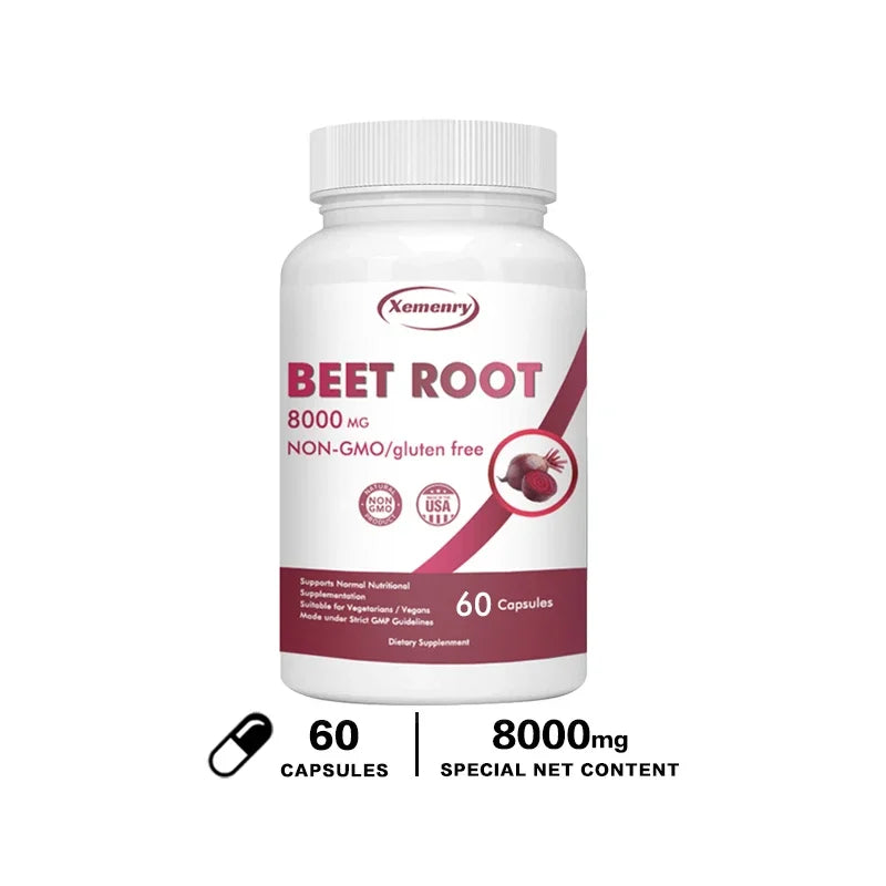 Organic Beetroot Capsules 8000 mg - Athletic Performance, Digestive and Heart Health Supplement 60 Capsules