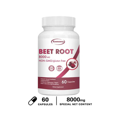 Organic Beetroot Capsules 8000 mg - Athletic Performance, Digestive and Heart Health Supplement 60 Capsules