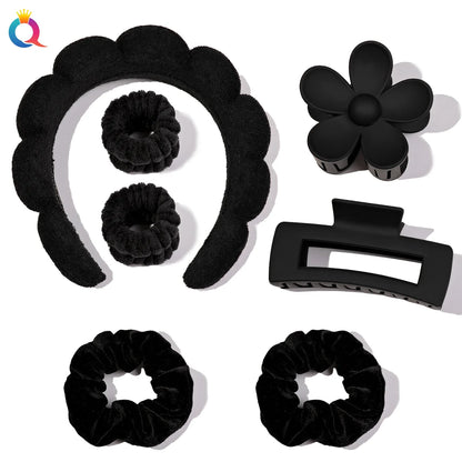 Wash Face Headbands For Women Puffy Sponge Hair Bands Cuff Waterproof Bands Absorbent Wristbands Girls Hair Accessories Set Badiee Stylez