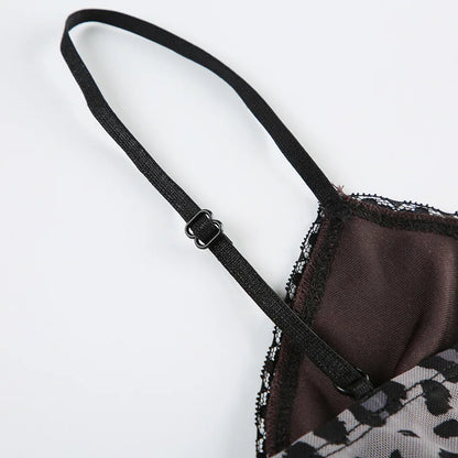 Leopard Mesh Crop Top y2k Bow Velvet Patchwork See Through Mini Vest Grunge Korean Vintage Camisole Lace Frill Tanks