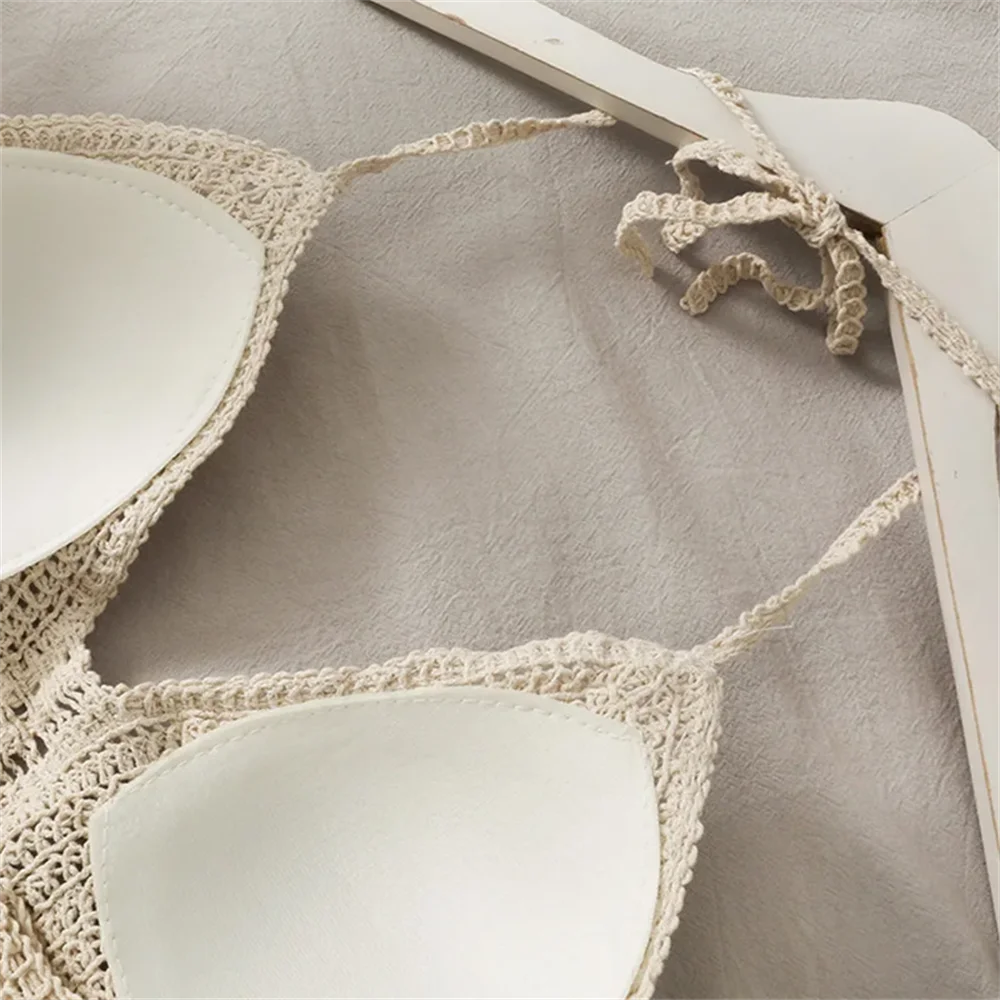 Sexy Boho Beach Holiday Camisole Halter Women Crochet Knit Swimsuit Bra Backless Vest Hollow Tassel Tank Top Women's Crop Tops