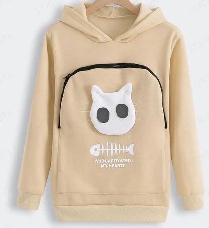 S-3XL Cat Lovers Hooded Sweatshirt Kangaroo Dog Pet Paw Dropshipping Pullovers Cuddle Pouch Fish Pocket Hoodie Khaki