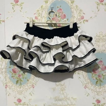 Zipper Half Skirt for Women Retro Punk Subculture Cake Puffy Skirt Japanese Lolita Y2K Spicy Girl High Waist Ultra Short Skirt