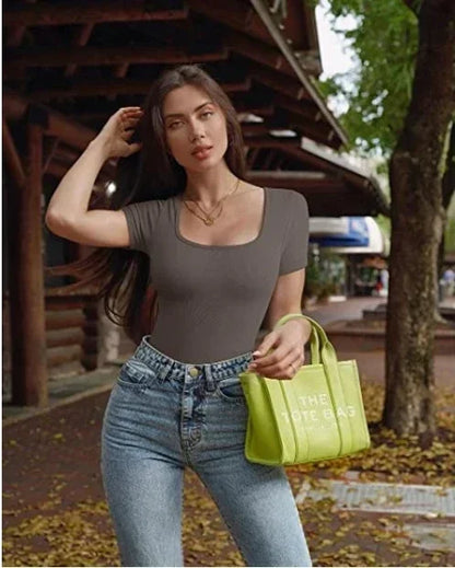 Summer Sexy Short Sleeve Ribbed Square Neck Thong Bodysuits One Piece Square Bodysuits Tummy Control Body Shapers Belly Grey