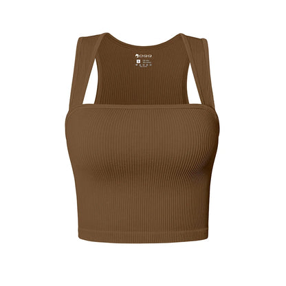 Women Slim Tank Top Sexy Square Neck Sleeveless Ribbed Tops Ladies Crop Top Chocolate