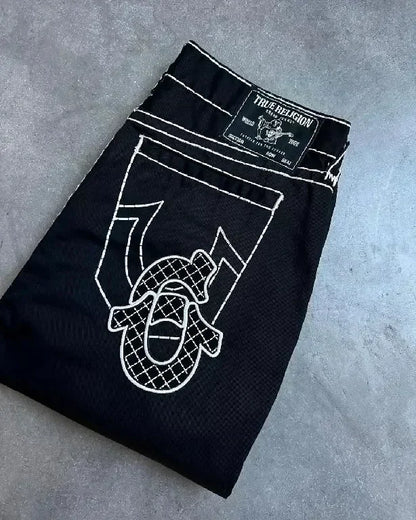 Buddha Statue Pocket Embroidery Low Waist Jeans Hip-hop Punk Street Fashion Washed Casual Jeans Women's Clothing 6