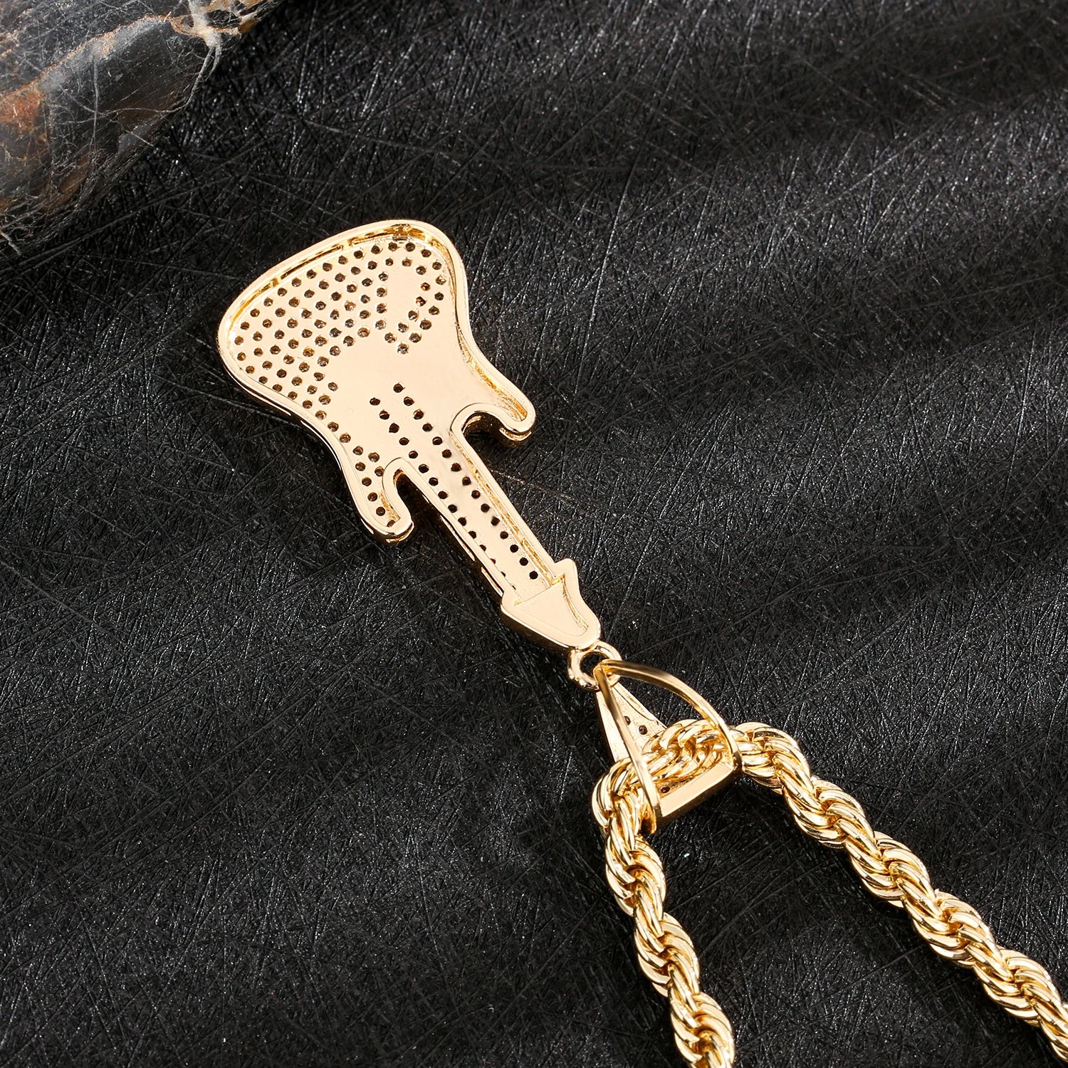 ‌Brass Guitar Pendant Necklace 14K Gold Plated with Zircon Stones Y2K Minimalist Musical Jewelry Hot Trendy Accessory