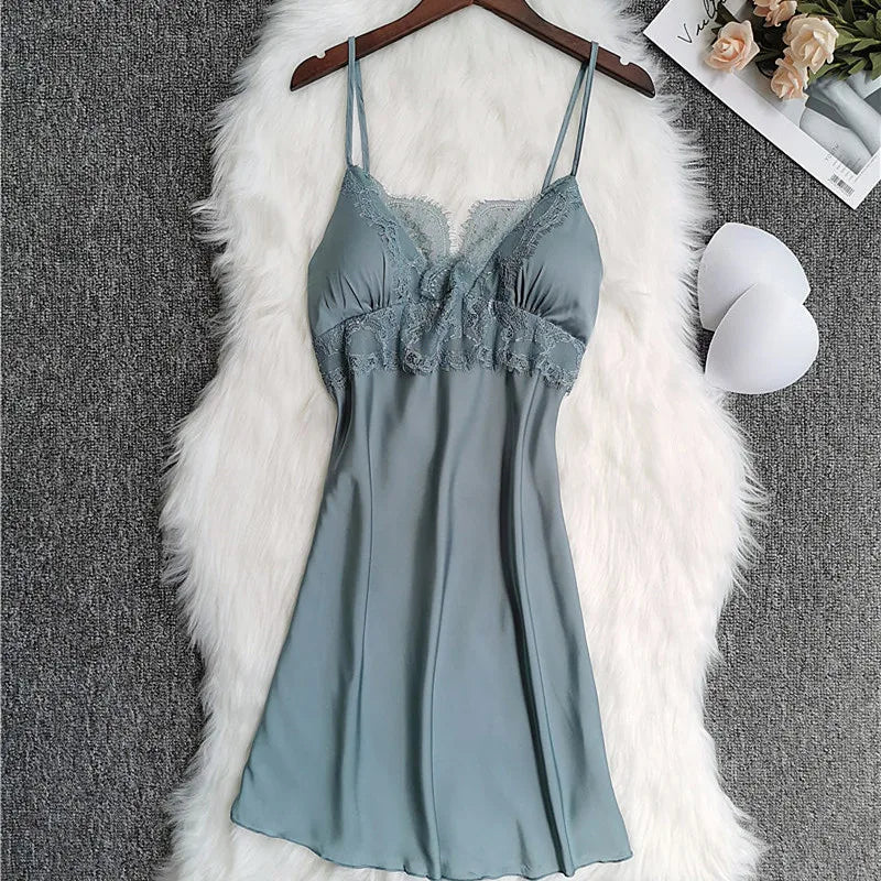 White 5PCS Sleep Set Pajamas Lady Lace Satin Pyjamas Kimono Bath Gown Loose Sleepwear Home Cloting V-Neck Casual Nightwear Lake Blue C