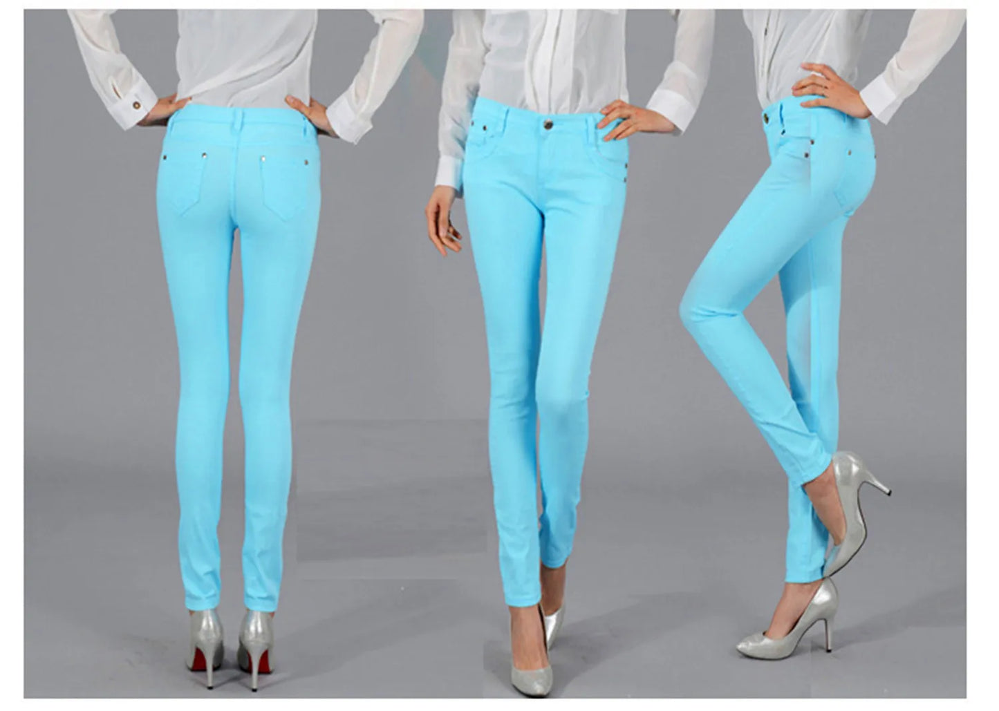 Women Dress Pants Tapered Leg Colored Stretch Slim Jeans Skinny Trousers Pockets for Daily ouc073