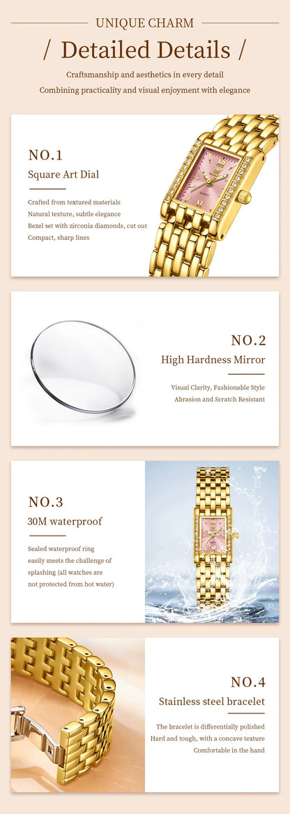 OLEVS 3700 Elegant Original Women Watches Quartz Watch Diamond Watch For Woman Square Watch Ladies Gifts New Reloj Mujer