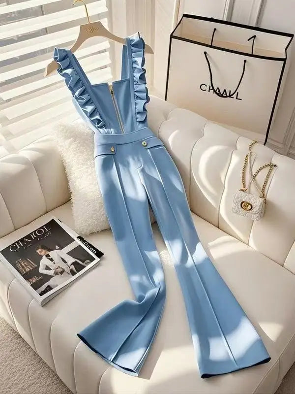 2025 Blue Suspender Jumpsuit Spring New Trendy Popular Beautiful Unique High-End Elegant Goddess Style Pants for Women Badiee Stylez
