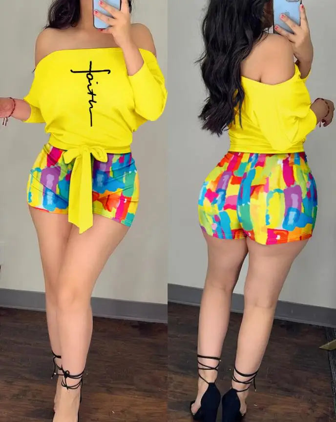 Sexy Elegant Rose Print Off Shoulder Tied Detail Romper New Fashion 2024 Summer Casual Jumpsuits One Pieces Female Clothing C