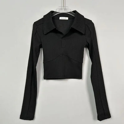 Elegant Coquette Women's Polo Neck T-Shirt - Long Sleeve, Chic Style, Effortless Elegance