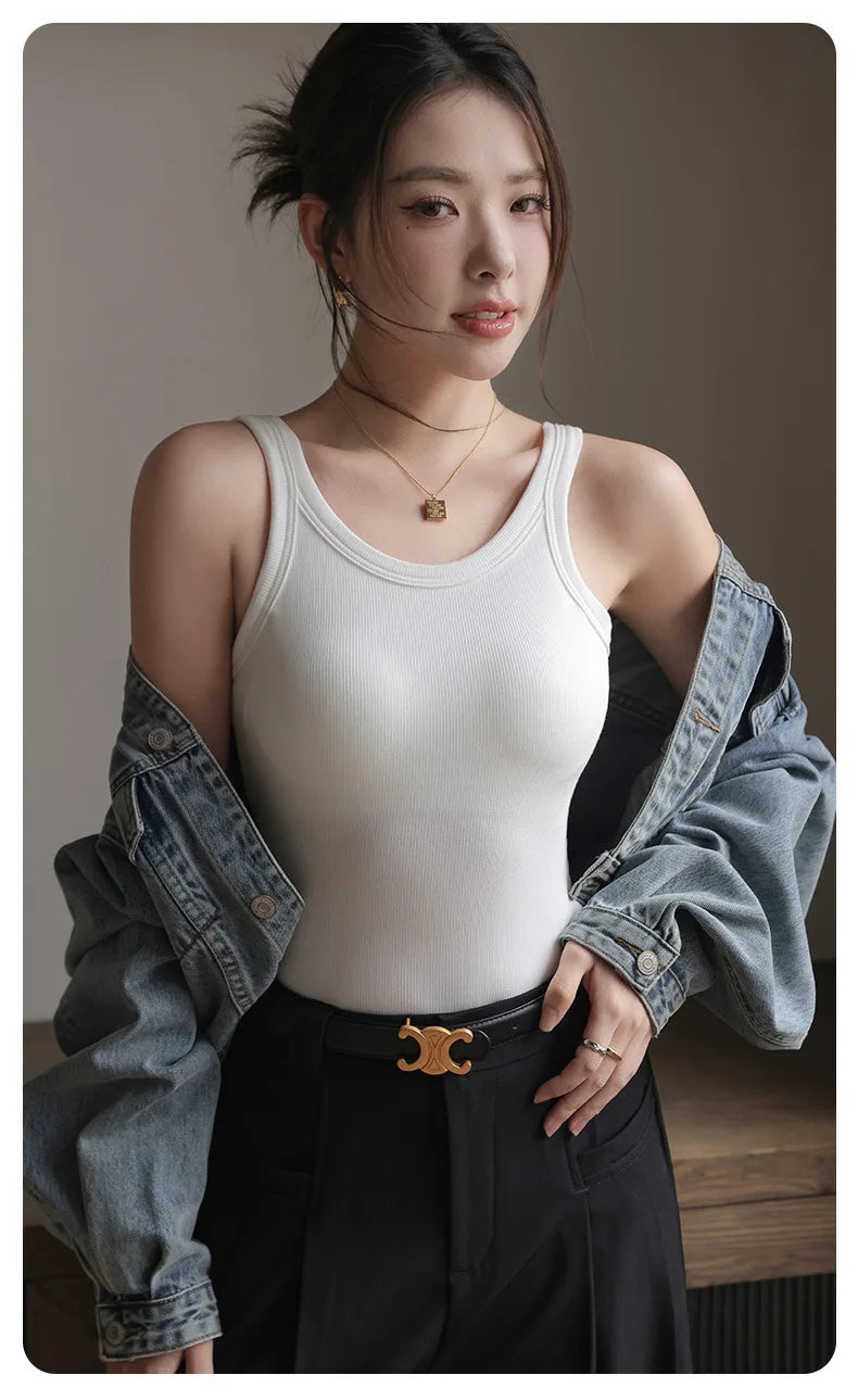 2025 Summer Women Strappy Tank Top Built-in Bra Seamless Wirefree Push Up Y2K Fashion Tube Top Innerwear Outerwear Hot Selling